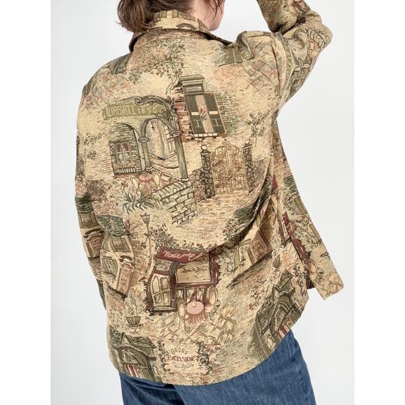 Erin London Vintage Tan Green Burgundy Tapestry Villa Jacket Size XL - Picture 3 of 9